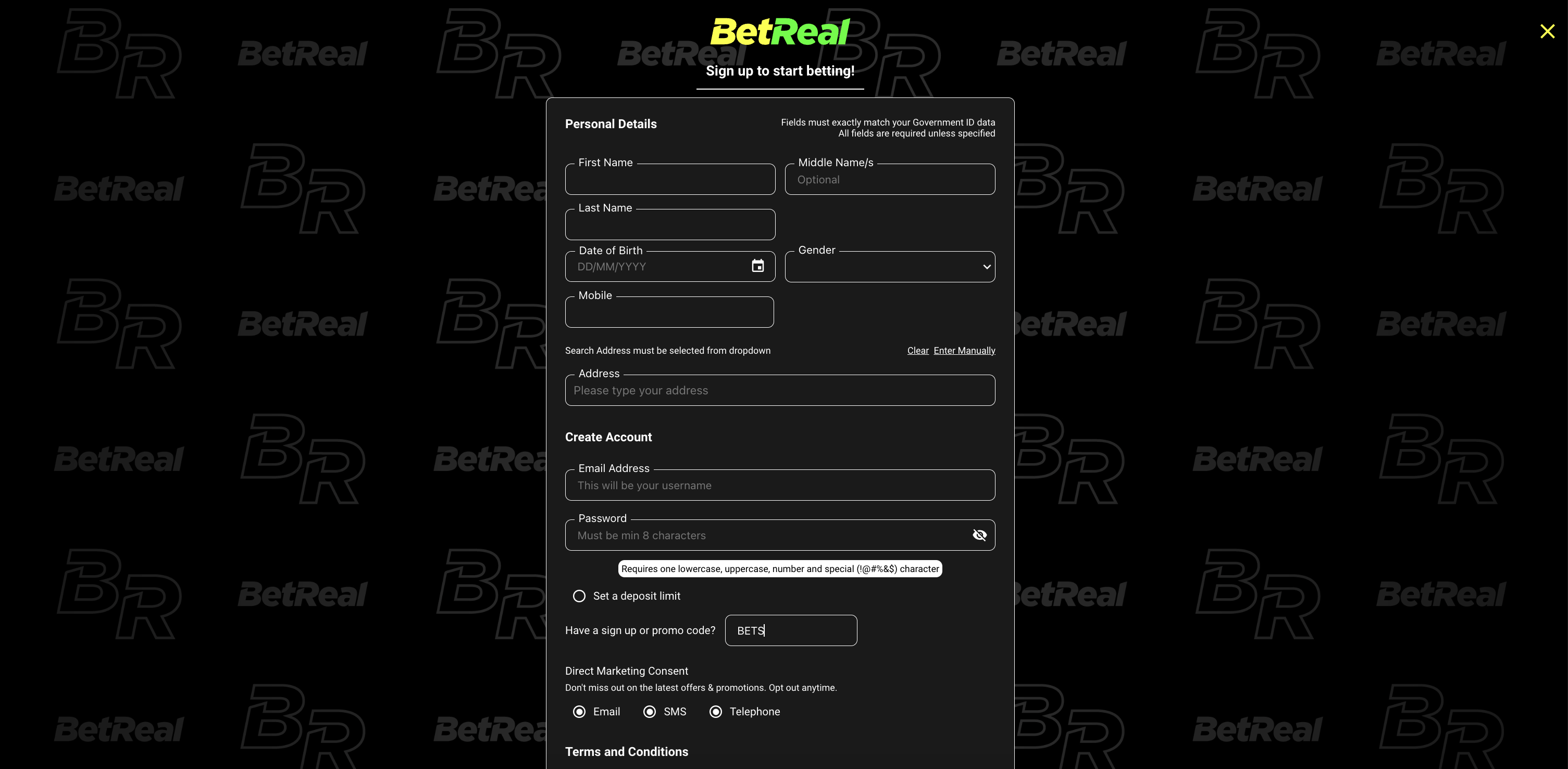 BetReal Sign Up